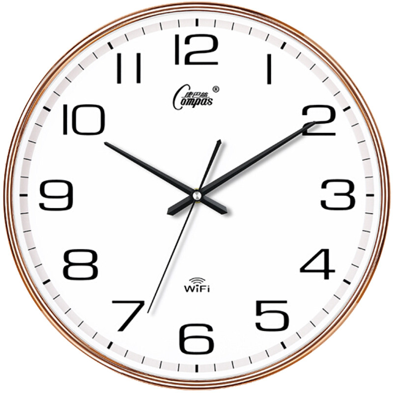 康巴丝自动校时扫秒机芯挂钟静音客厅钟圆形玻璃时钟艺术钟表