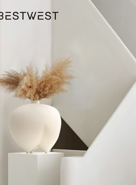 侘寂风相扑素烧陶瓷瓶酒柜电视柜书房样板房装饰品现代软装