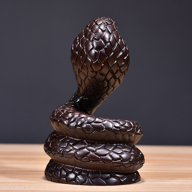 黑檀木雕蛇实木十二生肖木制蛇眼镜蛇家居客厅装饰红木工艺品