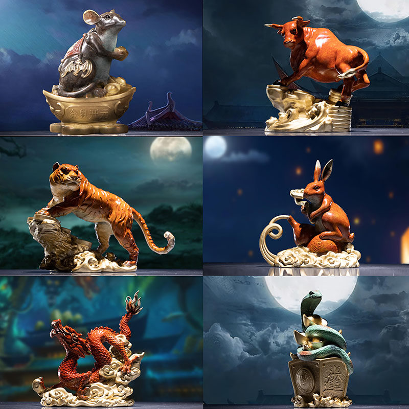 朱炳仁铜 十二生肖彩色铜雕办公桌 工艺品办公桌家居