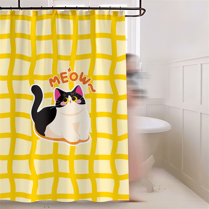 灰熊  叫我法师 爱啊猫浴帘防水防霉装免打孔浴室卫生间隔断