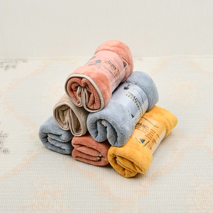 卡通条吸水毛巾珊瑚绒柔软洗脸面巾少女擦头速干发粉色