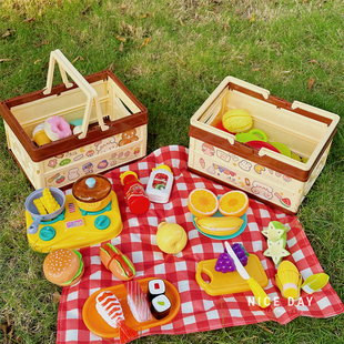 韩国儿童扮家家酒露营宝宝野餐篮男女孩切切乐仿真厨具