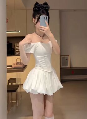 BETTER ME 短袖性感立体鱼骨束身抹胸显瘦内搭露肩蓬蓬裙一字肩