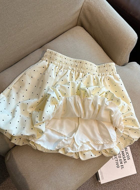 甜美波点花苞半身裙女夏季超好看肌理感蓬蓬裙防走光内衬灯笼短裙