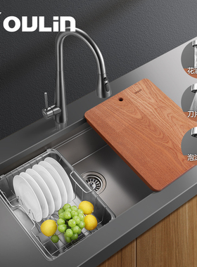 欧琳厨房水槽纳米大单槽304不锈钢厨房家用纳米洗菜盆加厚洗碗槽
