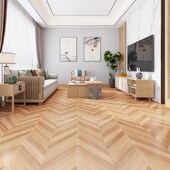 奶油风鱼骨木纹砖仿实木色瓷砖客厅卧室地砖