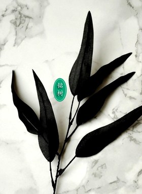 暗黑仿真柳树叶排草树枝热带道具干塑料绢假黑色假草