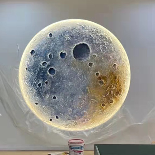 月球灯壁画立体浮雕画材料手工月亮灯背景墙饰画月球