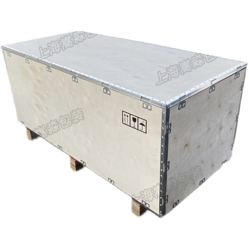 上海厂家定制做免熏蒸出口欧美航空卡扣钢带边铁皮可拆卸包装木箱