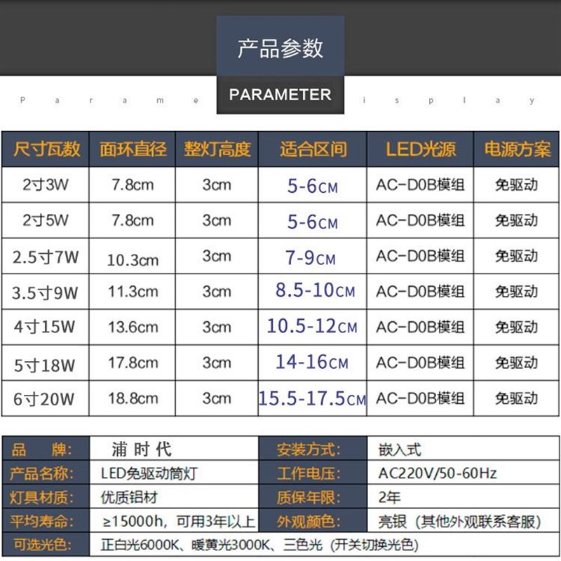 超薄筒灯led嵌入式天花灯开孔7 8 10  1 1公分寸20w孔灯洞灯