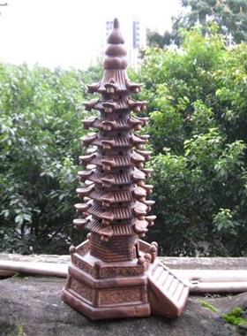 假山盆景流水陶瓷古色宝塔庭院装饰山水盆景摆设水族鱼缸摆件