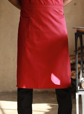 厨师围裙男士白黑色半身纯色棉透气夏季餐饮酒店饭店工作短款围腰