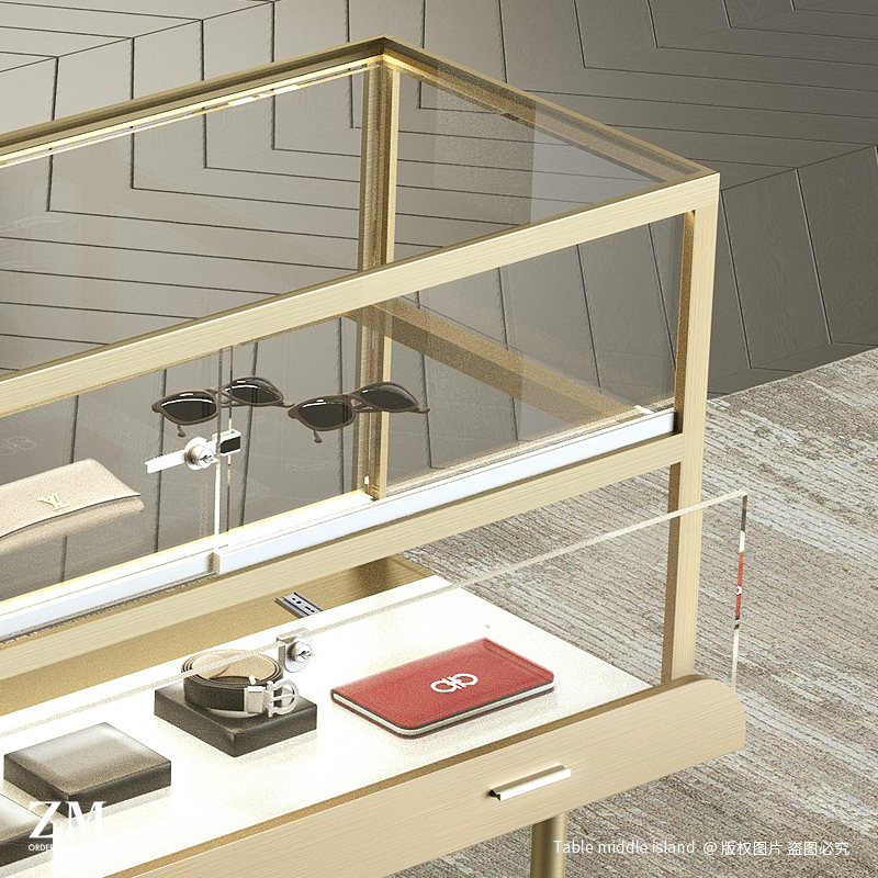 不锈钢金色珠宝玻璃柜台精品首饰品展示柜文玩玉器陈列柜橱窗样品