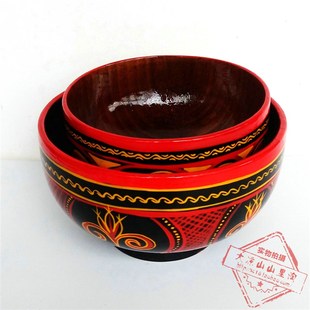 凉山彝族漆器实木饭碗食堂用大碗吃饭的碗手工漆器木碗彝族人饭碗