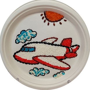 纸碟画 豆子画 DI半成品材料包 盘子直径 纸盘画儿童手工恐龙