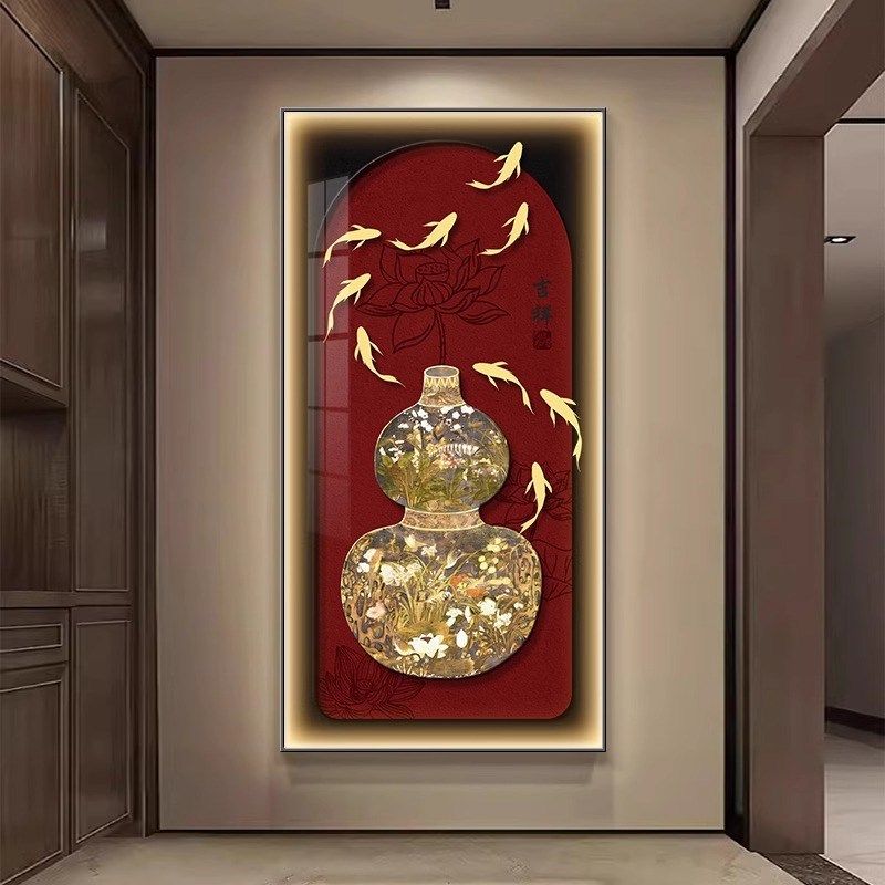 葫芦中古风入户玄关ld带灯装饰画新走廊壁画正对门中堂挂画,家居饰品,氛围画/灯画,淘宝优惠券,粉丝福利购,淘宝优惠卷