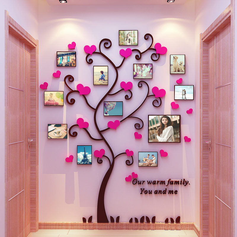 3D亚克力立体墙贴客厅沙发卧室温馨婚庆照片树贴纸创意家居装饰画图片