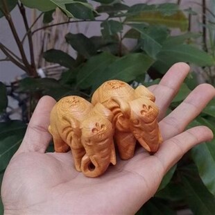 太行崖柏木雕手把件富贵吉祥小象雕刻实木工艺品木制大象车饰