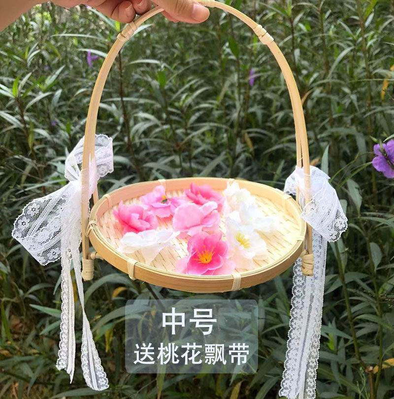 古风手提花篮竹编木质汉服走秀拍照摄影道具藤编复古影楼外景拍摄