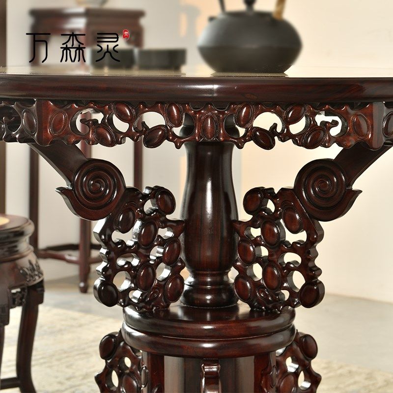 万森灵百灵台圆桌红木圆台圆茶桌雕云石餐桌凳家具,住宅家具,红木茶桌/茶台,淘宝优惠券,粉丝福利购,淘宝优惠卷