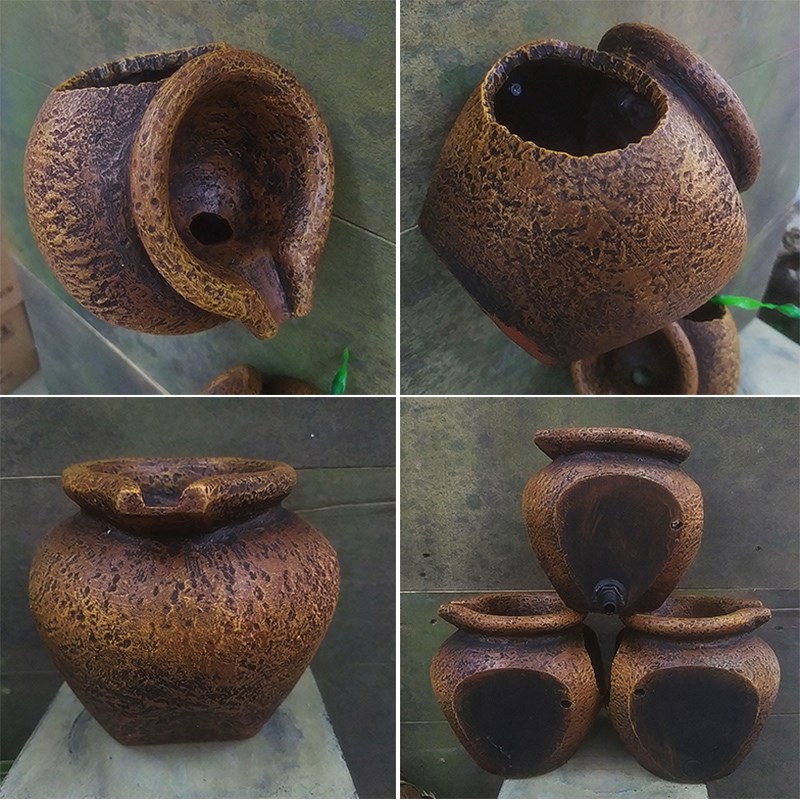 古法鱼缸田园造景乡村风格树脂材质流水罐循环水花瓶绿植吊篮摆件