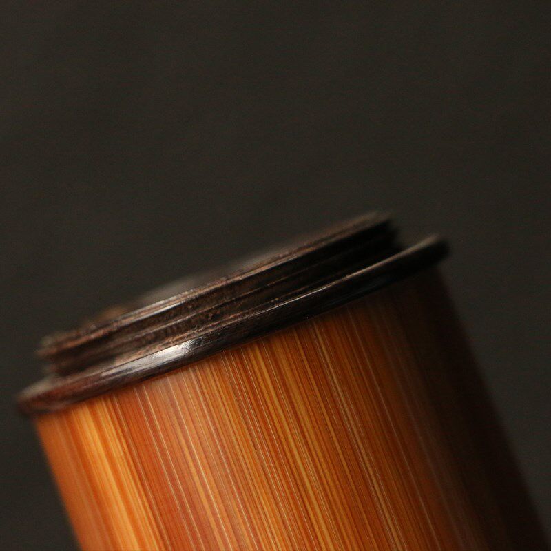 苏工精工制作老玉竹黑檀木螺纹孔小号香粉罐茶叶罐茶道茶叶罐竹器