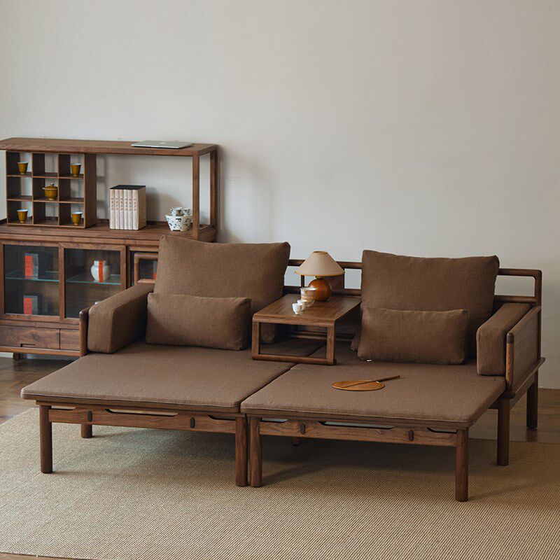 堂北美罗汉床全实木新推拉床小户型伸缩两用沙发