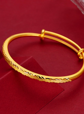 妮优 网红款复古风推拉车花边条纹手镯 越南沙金古法女士手环