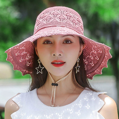 可折叠帽子夏女士遮阳渔夫帽韩版防晒太阳帽中老年龄大檐沙滩凉MJ