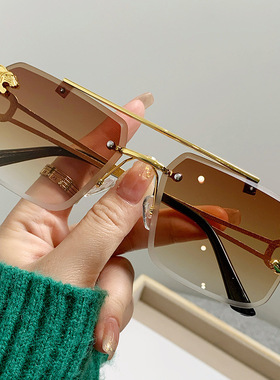 欧美跨境双梁切边猎豹太阳镜男款 个性潮流墨镜女sunglasses