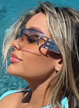 跨境新款无框Y2K科技感时尚运动镜 摆拍个性潮流未来感千禧年墨镜