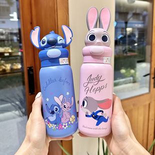 史迪仔库洛米儿童随手保温杯带杯套双饮316钢小学生专用吸管水杯