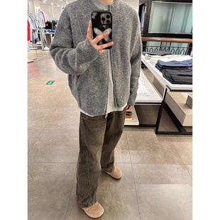 马海毛针织开衫外套男春秋款拉链毛衣慵懒高级感短款cleanfit上衣