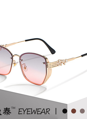 2022新款多边形镶钻太阳镜欧美个性朋克厚边墨镜网红街拍太阳眼镜