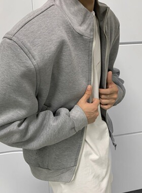 cleanfit灰色立领垫肩外套男春秋款高级感痞帅廓形短款飞行员夹克