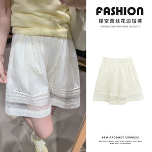 韩系休闲五分裤 蕾丝拼接短裤 阔腿中裤 高腰慵懒松弛感遛弯裤 女夏季