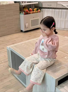 CY251290卫衣+CK251291裤子2025春季新款儿童韩版樱桃碎花阔腿裤