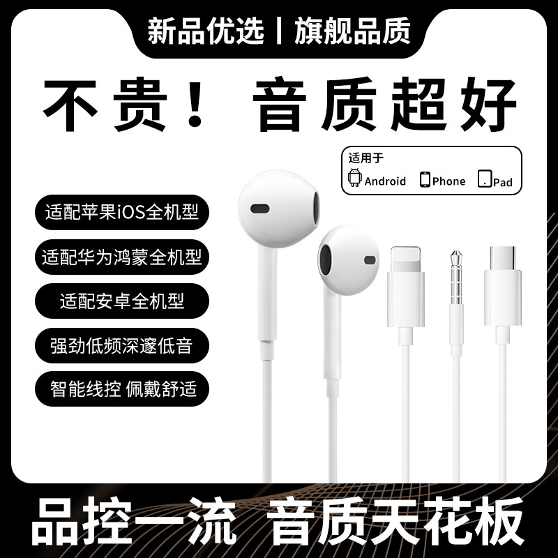 有线耳机入耳式Type-C接口圆孔电脑直播K歌带麦适用华为苹果小米