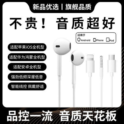 有线耳机入耳式Type-C接口圆孔电脑直播K歌带麦适用华为苹果小米