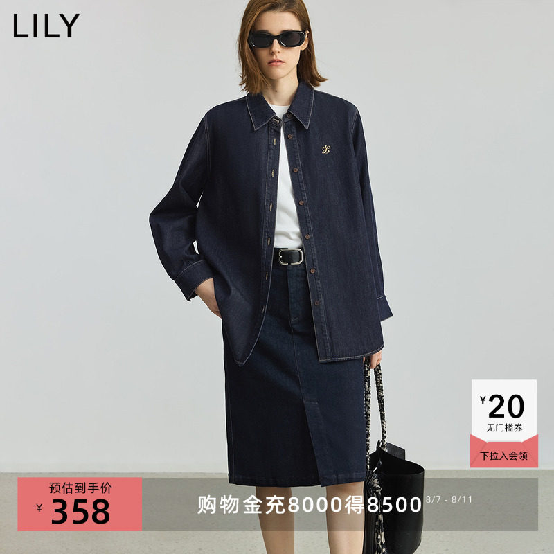 LILY2025秋新款女装莱赛尔棉复古气质休闲通勤牛仔衬衫外套上衣