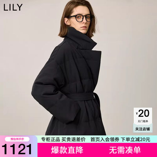 LILY2025冬新款都市气质通勤90鸭绒西装式羽绒服外套女短款小个子