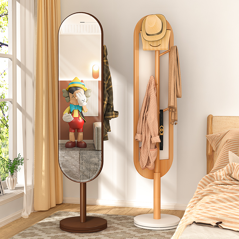 落地旋转全身镜穿衣镜衣帽架一体家用入户镜带挂衣架卧室试衣镜子
