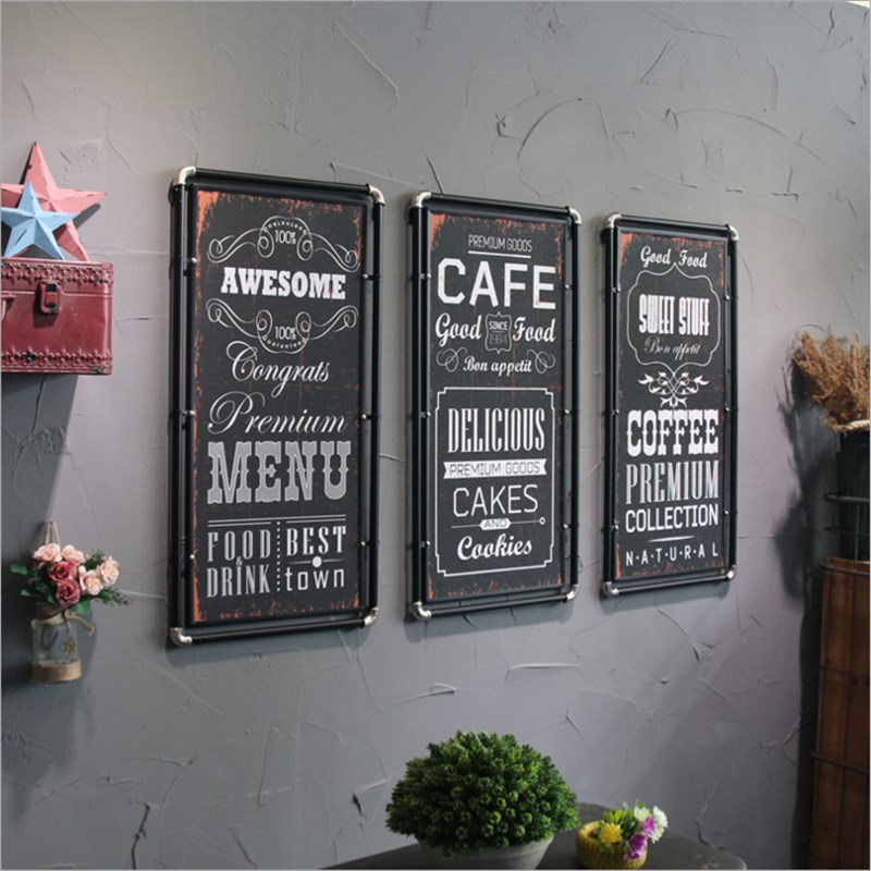 复古工业风餐厅酒吧咖啡厅墙面装饰啤酒屋墙壁铁艺水管木板画挂件