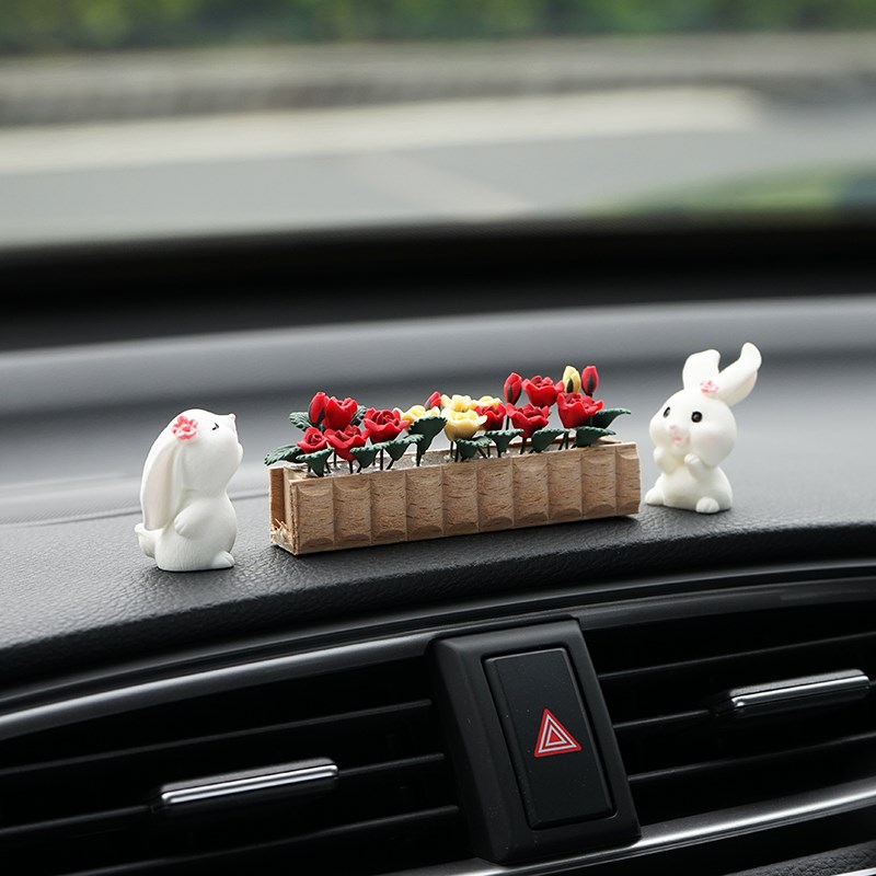 迷你花盆汽车小摆件车载车内中控台创意装饰品木箱玫瑰繁花似锦
