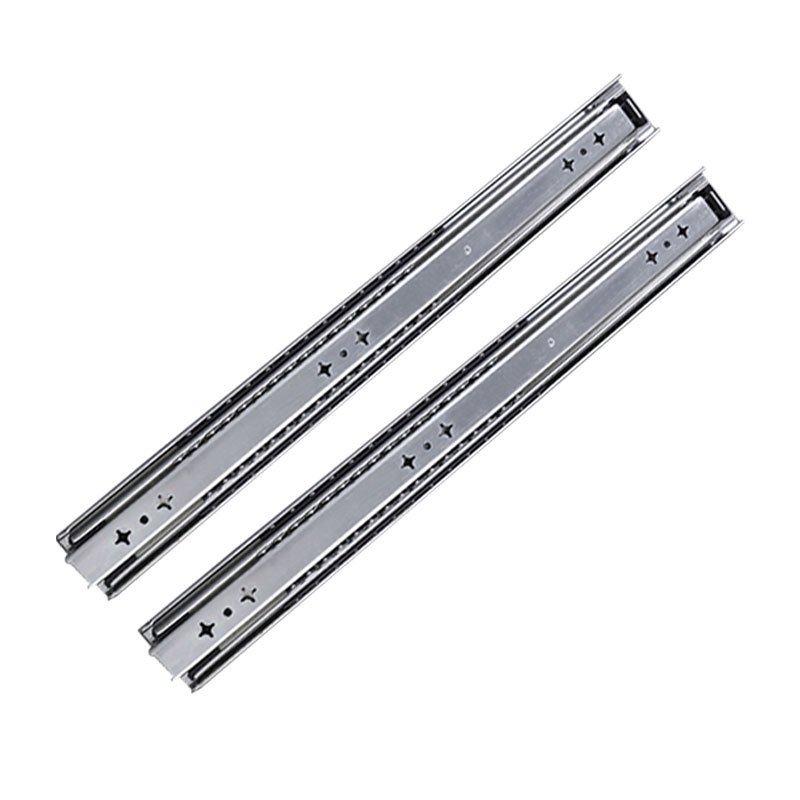 5重型滑轨锈钢带自锁键盘架托底抽屉轨道滚珠三节缓冲阻尼滑轨