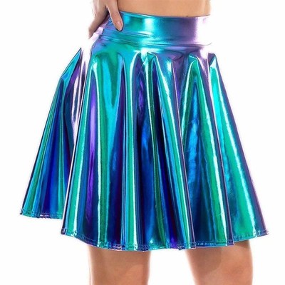 Laser glossy large swing short skirt镭T射亮面表演服大摆短裙
