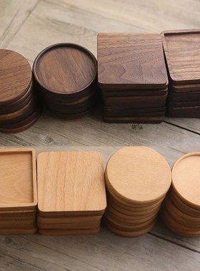 1PC Solid Walnut Wood Coaster Round Square Beech WoodY Cup M