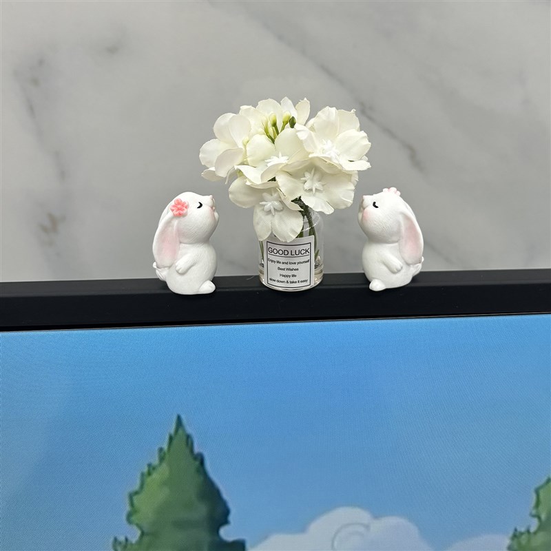 办公桌电脑显示器装饰女生可爱工位改造治愈小玩意电视上的摆件