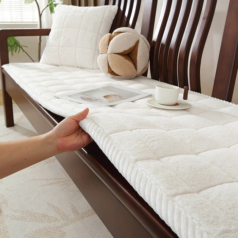 木沙发垫加厚冬季毛绒防滑现代红实木沙发盖布巾长条椅子坐垫